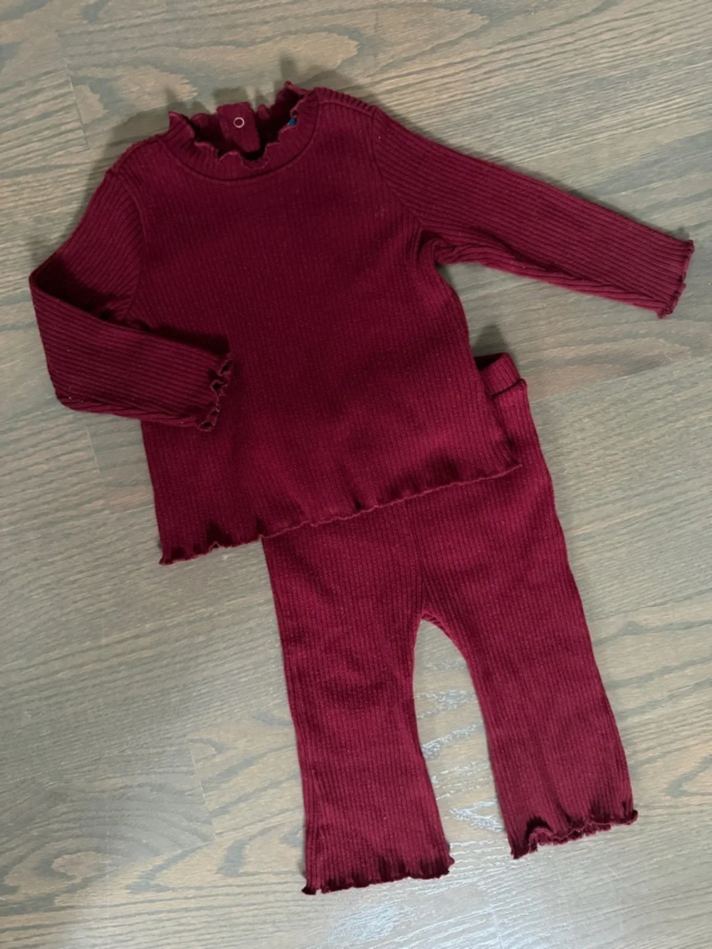 Old Navy Maroon Ribbed Flare Pants Set | 6-12M